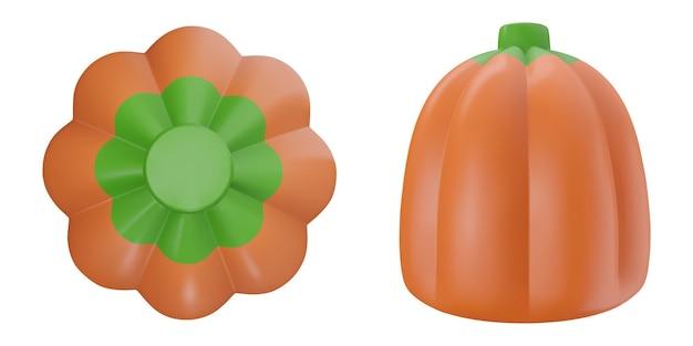 Vector caramelo de calabaza 3d vector vista superior y lateral de caramelo de halloween