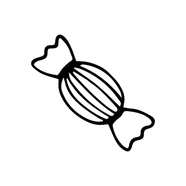 Caramelo de garabato dibujado a mano en un envoltorio a rayas Clipart dulce vectorial