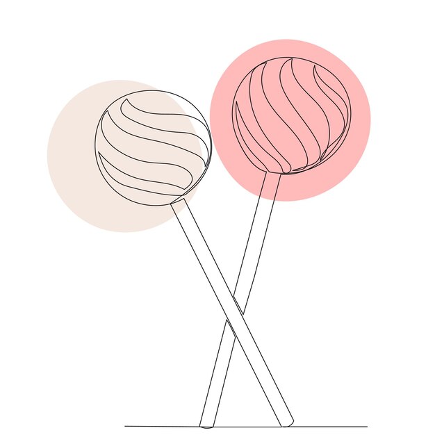 Caramelo en un palo un vector de dibujo de línea continua