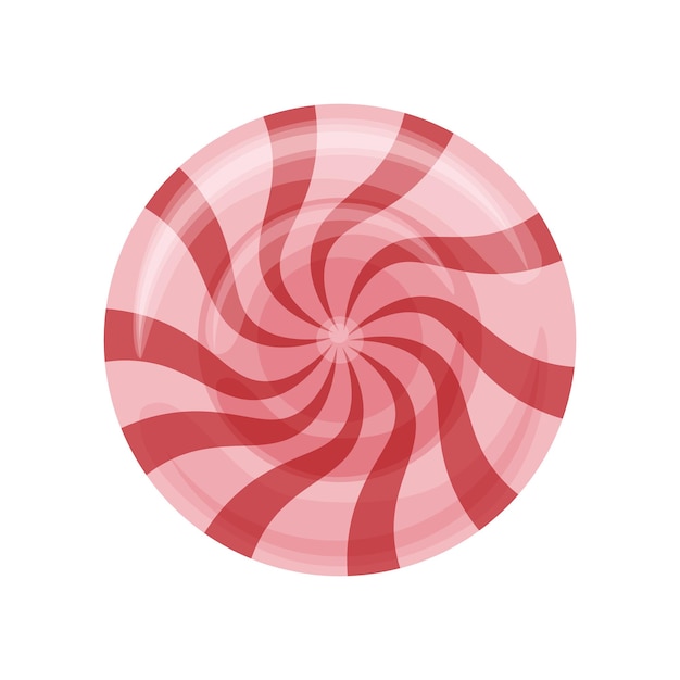 Caramelo redondo. Caramelo de espiral rojo y rosa brillante. La dulzura de las grageas. Caramelo dulce coloreado en estilo de dibujos animados. Ilustración de vector aislado sobre fondo blanco.