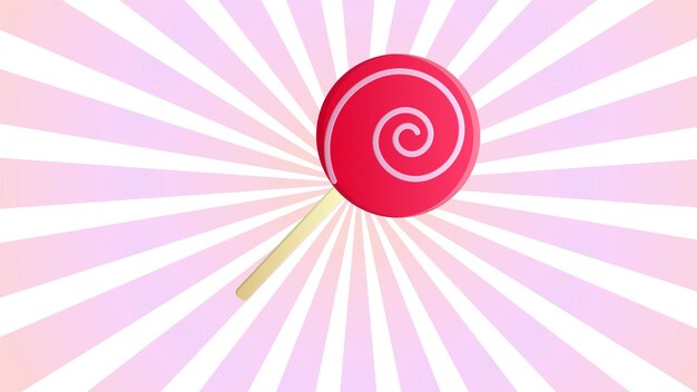Caramelo redondo dulce en un palo en una ilustración de vector de fondo retro whitepink rojo apetitoso