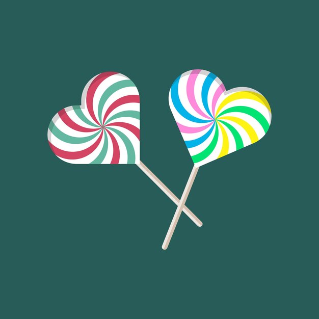 caramelos de azúcar de piruleta planos coloridos realistas o encías en conjunto de vector de palo de piruletas dulces