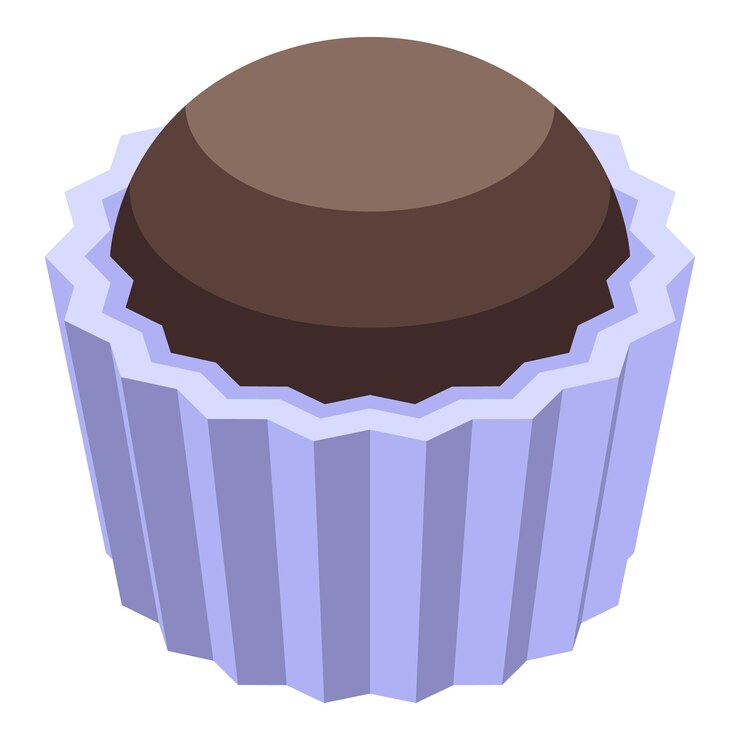 Vector caramelos de chocolate en taza de papel azul vista isométrica