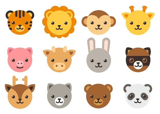 Las caras de animales de dibujos animados