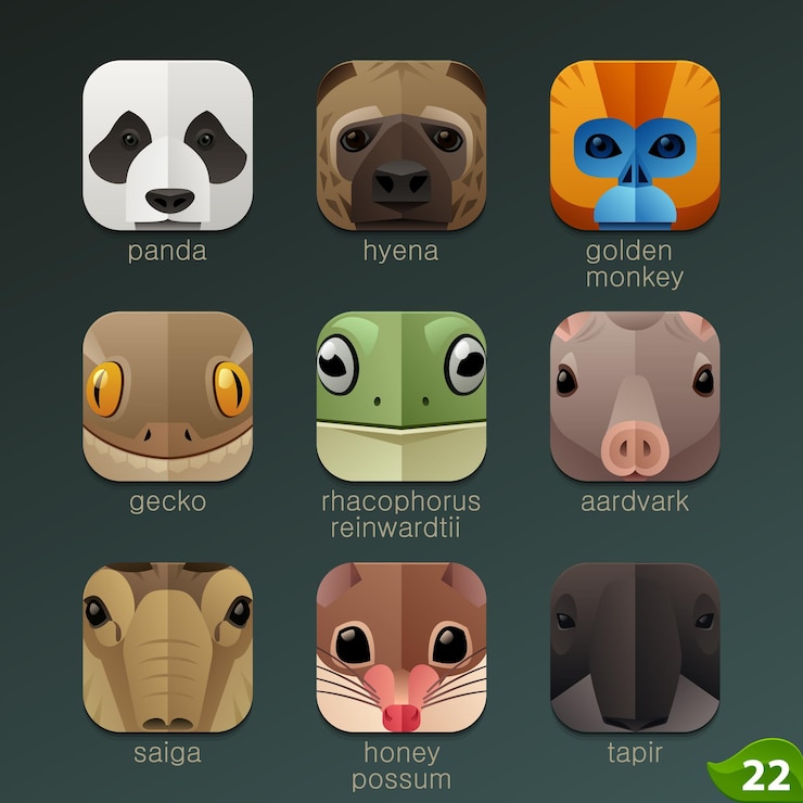 Vector caras de animales para iconos de aplicaciones set 2