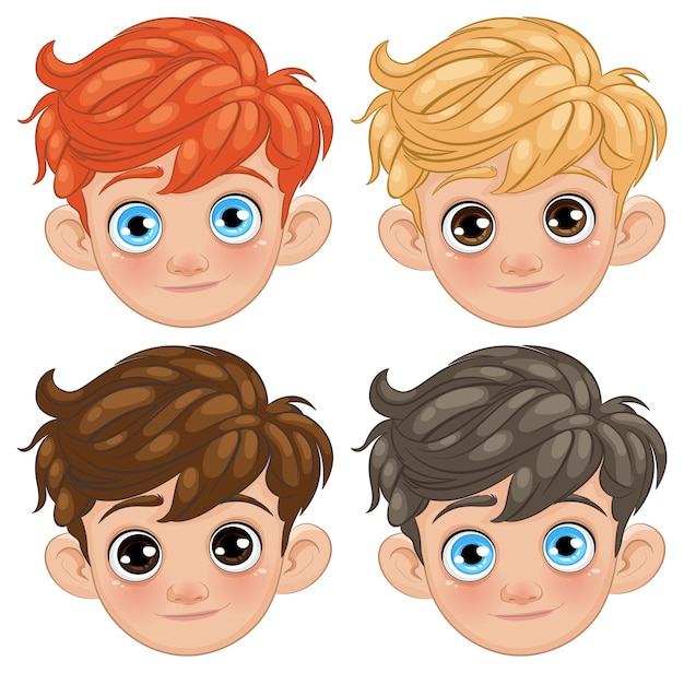 Las caras coloridas de los niños de dibujos animados