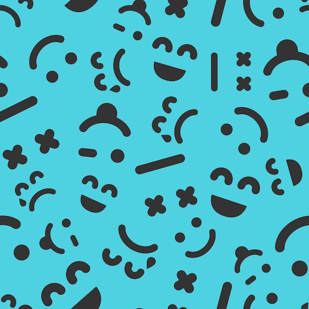 Caras de dibujos animados con emociones Patrón sin costuras con diferentes emoticonos sobre fondo azul Ilustración vectorial