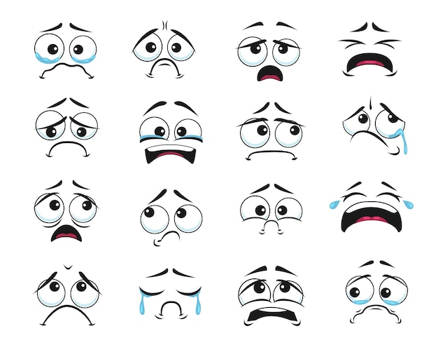 Vector caras de dibujos animados con expresión de llanto y llanto