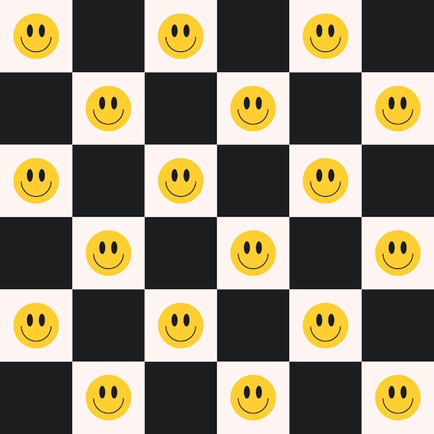 Caras divertidas de la sonrisa en el modelo inconsútil del tablero de ajedrez blanco negro