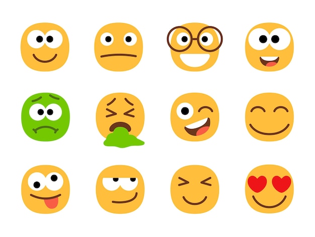 Caras de emoticonos amarillos y verdes.