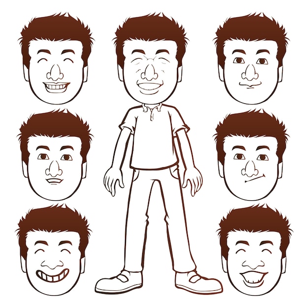 Caras de hombre con diferentes expresiones.