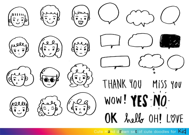 Las caras lindas de Doodle y las burbujas de habla