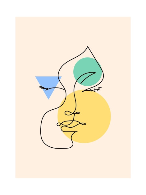 Caras de mujer minimalistas de línea abstracta moderna en cartel Caras de mujer diferentes Arte de una línea Diseño de ilustraciones vectoriales