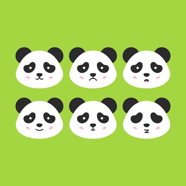 Caras de panda emocional. ilustración de vector de cabezas de animales lindos.