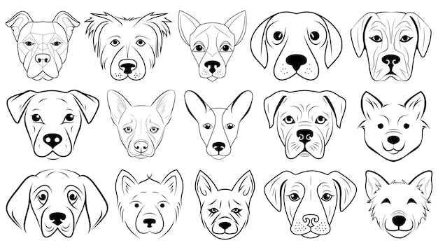 Caras de perro de dibujo lineal simple