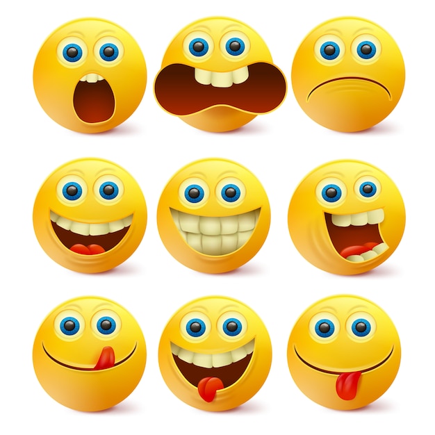 Caras sonrientes amarillas. Plantilla de personajes emoji