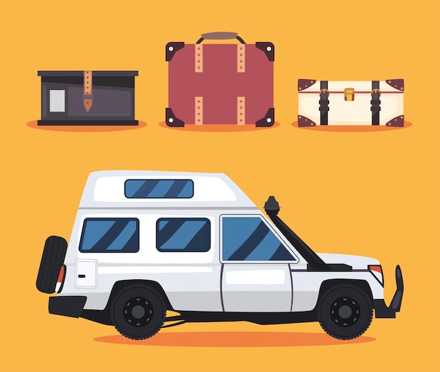 Vector caravana blanca con juego de bolsas