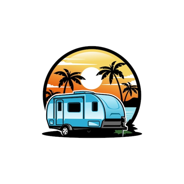 Caravana remolque caravana remolque acampando en el vector de ilustración de playa