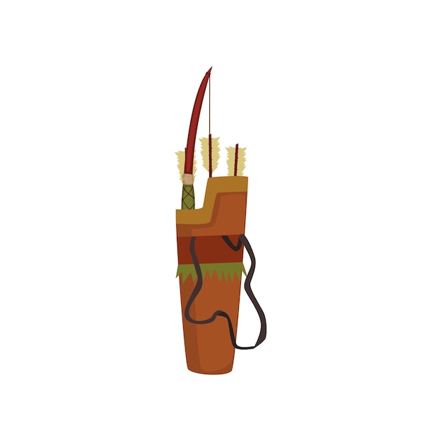 Carcaj con arco y flechas arma tradicional del vector indio nativo americano Ilustración sobre un fondo blanco
