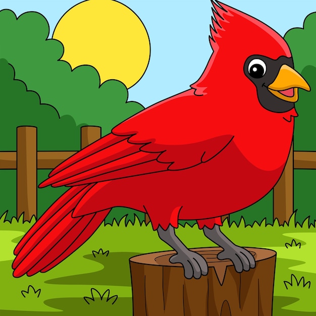 cardenal, animal, coloreado, caricatura, ilustración