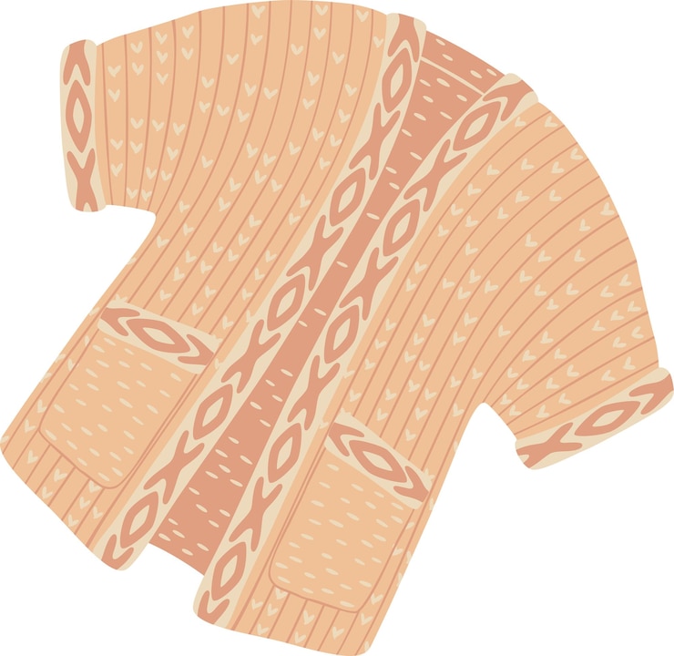 Vector cardigan de punto beige cálido con bolsillos y un patrón étnico que ofrece comodidad acogedora y estilo elegante para las noches de otoño al tiempo que mejora los armarios de temporada con su textura acogedor