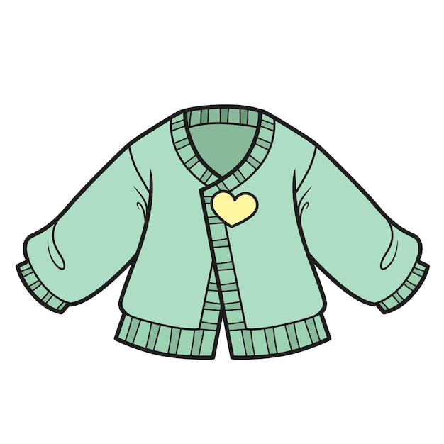 Cárdigan de punto con variación de color de botón de corazón para colorear sobre un fondo blanco