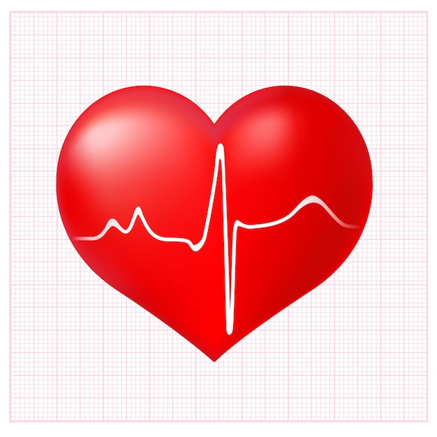 Vector cardiograma de corazón sano en el fondo a cuadros del ecg