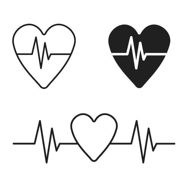 Cardiograma de corazón Vector de icono de corazón Símbolo de amor Emblema de medicina Silueta negra Ilustración vectorial Imagen de stock