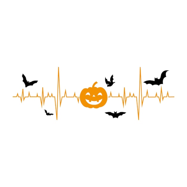 Cardiograma de Halloween Calabaza y murciélago Para su diseño Fondo blanco