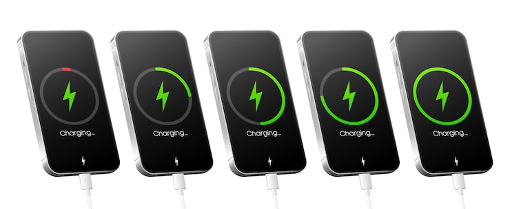 Vector carga de la batería nivel de energía de potencia completa y baja indicador de recarga de la batería ilustración vectorial
