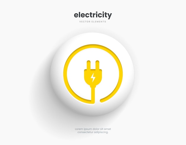 Carga de energía eléctrica 3d que carga la energía de la batería en el icono de pulsación apagada. símbolo de relámpago para aplicación, interfaz de usuario.