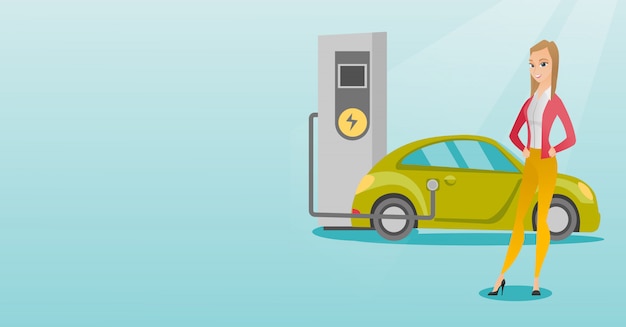 Carga de la ilustración vectorial de coche eléctrico.