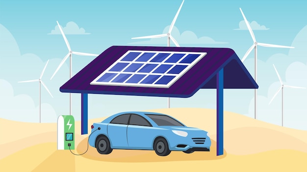 Vector carga de vehículos eléctricos desde el cargador solar para vehículos eléctricos ilustración del cargador solar para vehículos