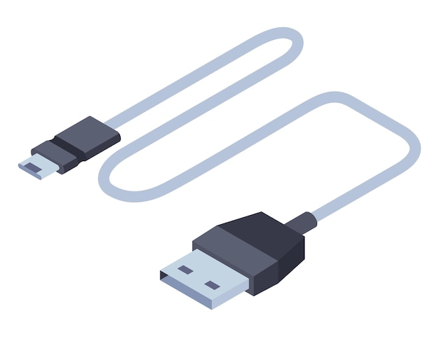 Cargador icono isométrico enchufe de enchufe USB en cargador de teléfono móvil equipo de carga Ilustración vectorial para diseño web aislado en fondo blanco