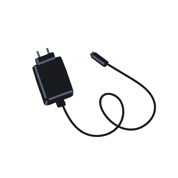 Cargador de teléfono usb con cable y adaptador fuente de alimentación móvil portátil con conector de cable y enchufe elemento de carga para smartphone ilustración vectorial plana aislada en fondo blanco