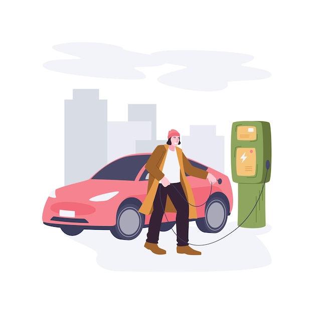 Cargadores de coches eléctricos ilustraciones de vectores de dibujos animados aislados