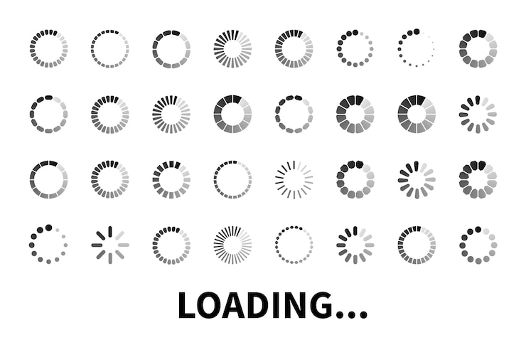 Vector cargando conjunto grande de iconos aislado sobre fondo blanco. iconos de cargador para su uso en diseño web, aplicaciones, interfaces y juegos. cargar signo plano, símbolo.