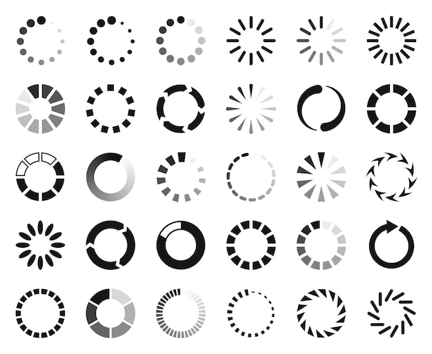 Cargando vector icono almacenamiento en búfer símbolo de interfaz web círculo barra de progreso descarga progresión reinicio