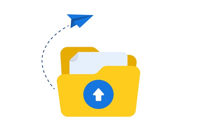 Cargar documento Concepto de transferencia de archivos Documento de datos de copia de seguridad Guardar en tecnología de almacenamiento Carga y descarga en la nube Transferencia de archivos Estilo plano Ilustración vectorial