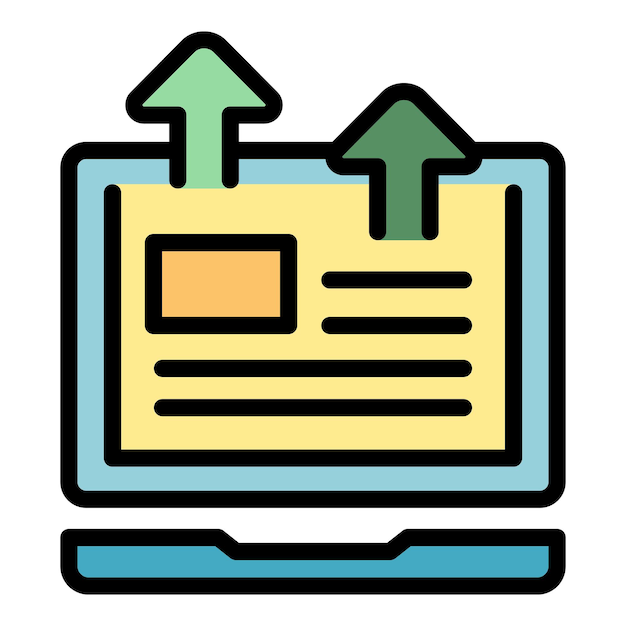 Cargar icono de ordenador portátil contorno vector negocio de datos embudo de datos color plano