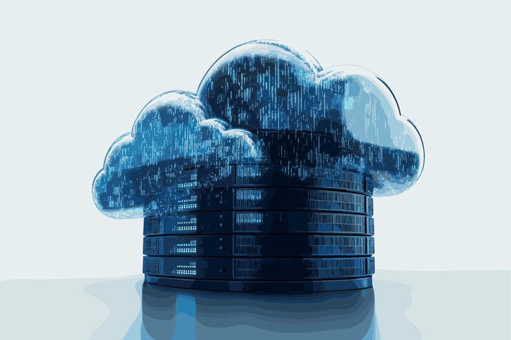 Vector cargar la ilustración 3d del servidor de nube de datos