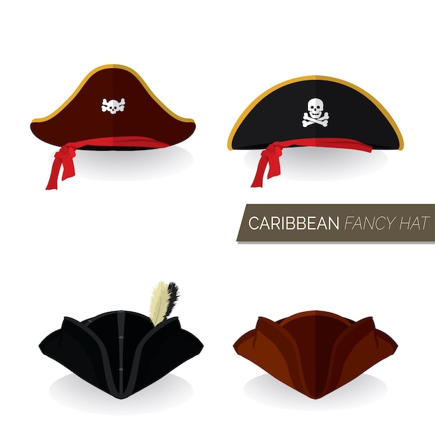 Vector caribe sombrero objeto conjunto traje fiesta festival pirata tesoro