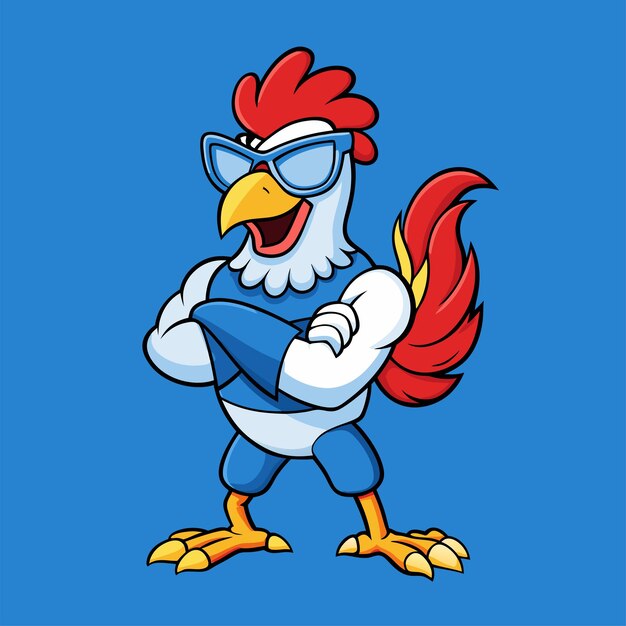 una caricatura de un águila calva con gafas y un fondo rojo