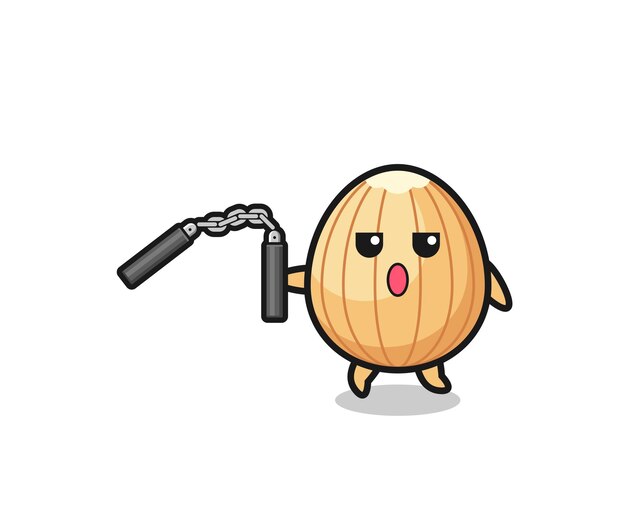 Caricatura de almendra usando nunchaku