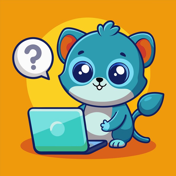 Vector una caricatura de un animal azul con un signo de pregunta en él