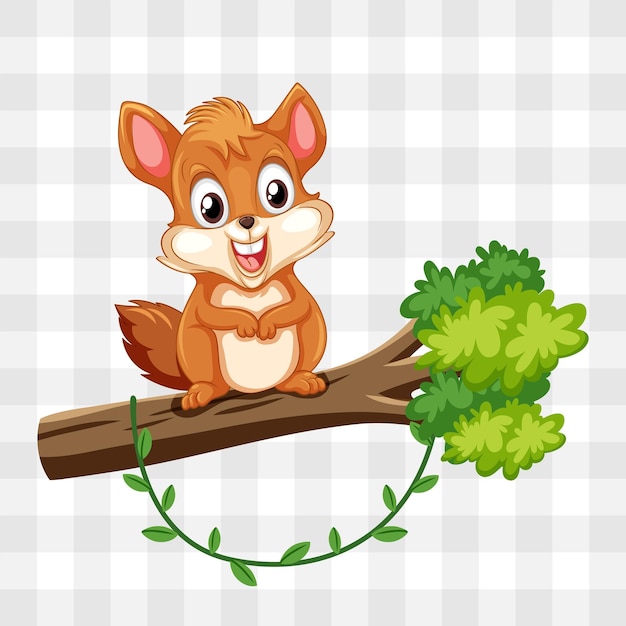 Vector caricatura de una ardilla divertida en el tronco de un árbol ilustración vectorial
