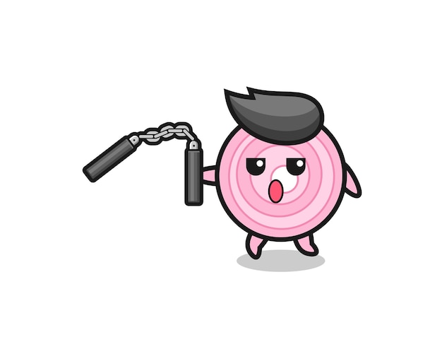 Caricatura de aros de cebolla usando nunchaku