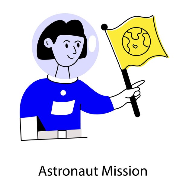 Vector una caricatura de un astronauta sosteniendo una bandera amarilla que dice astronauta.