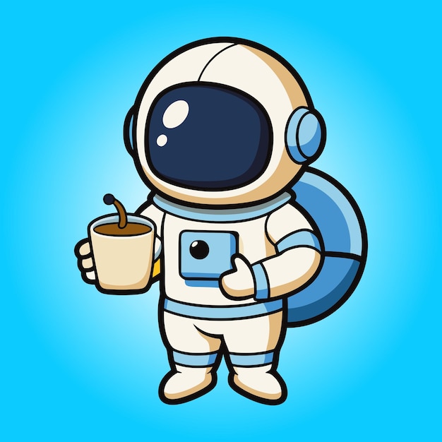 Caricatura de un astronauta con una taza de café
