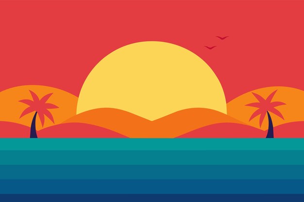 una caricatura de un atardecer con una pareja tomándose de la mano y mirando al mar
